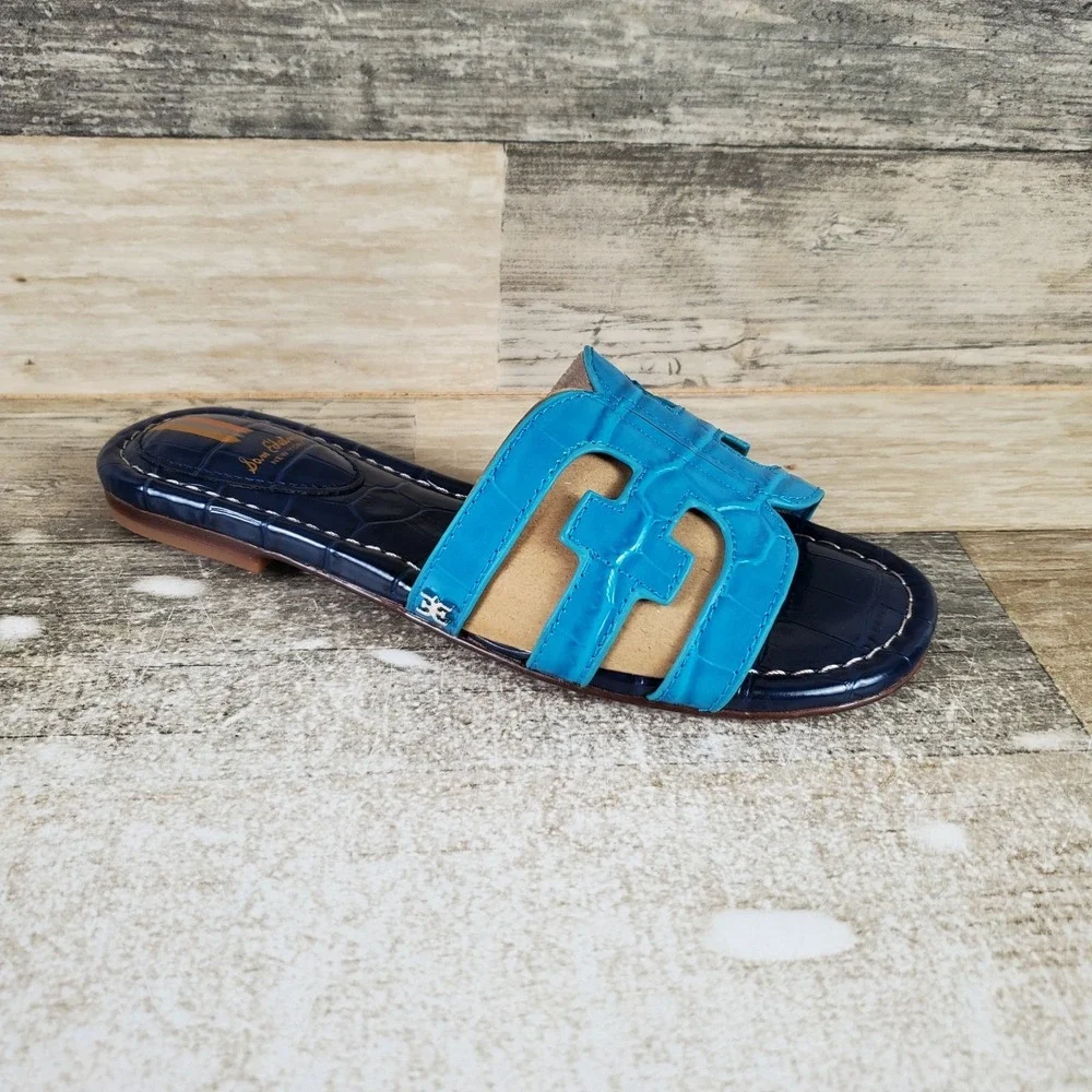 Sam Edelman Bay Kids Slide Sandals Sz 2 M Blue Hudson Navy Leather Slip On Flat